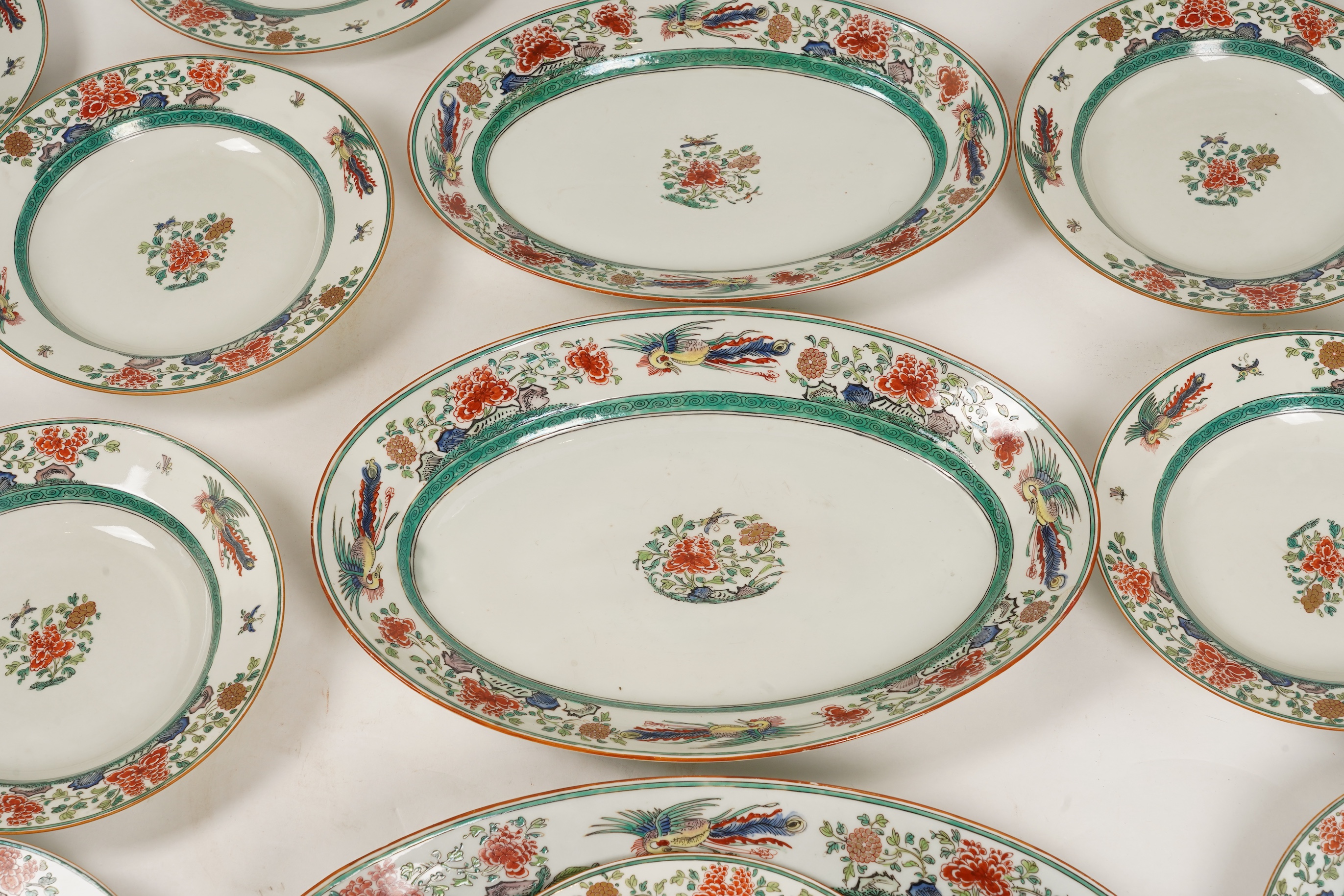 A Samson famille verte part dinner service in green Kutani style